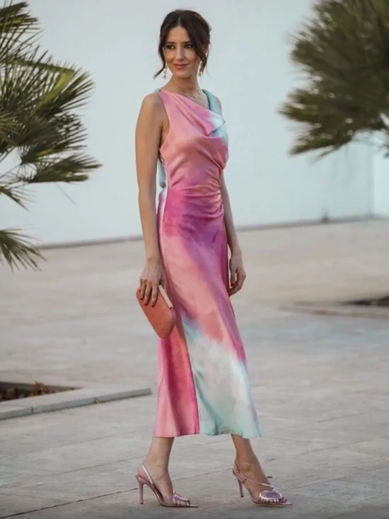 Zara Tie Dye Print Midi Dress – Blue & Pink, Size Small - Picture 6 of 6